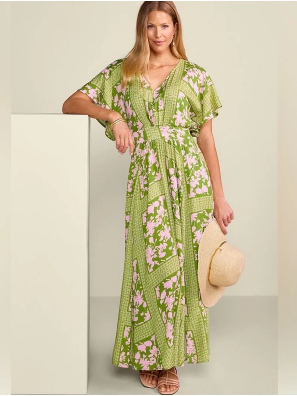 Soft Surroundings leslie maxi dress boho Floral Smocked Waist Large Resortwear